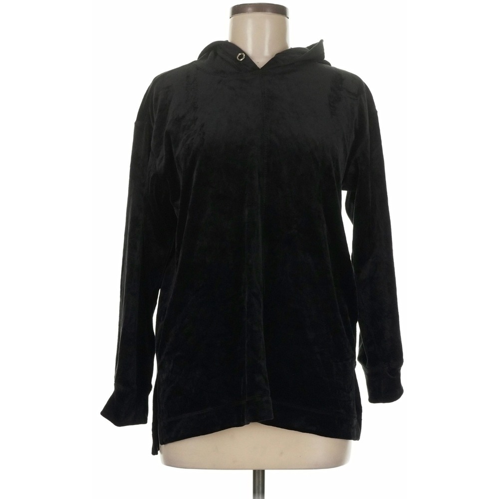 Magaschoni Womens Black Velour Long Sleeve Hooded Sweatshirt Size Medium